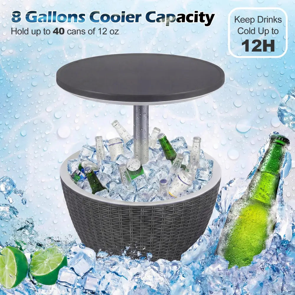 3 Pieces Outdoor Rattan Bar Table with Extendable Tabletop-Gray - Gray - Patio Bar Furniture