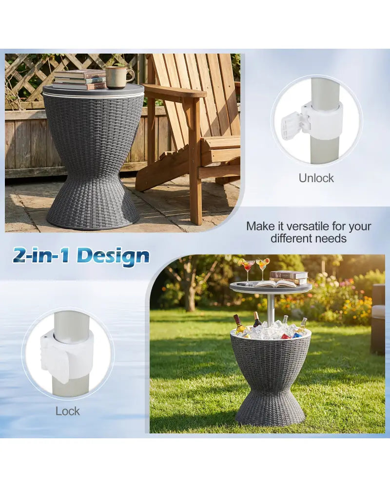 3 Pieces Outdoor Rattan Bar Table with Extendable Tabletop-Gray - Gray - Patio Coffee Tables