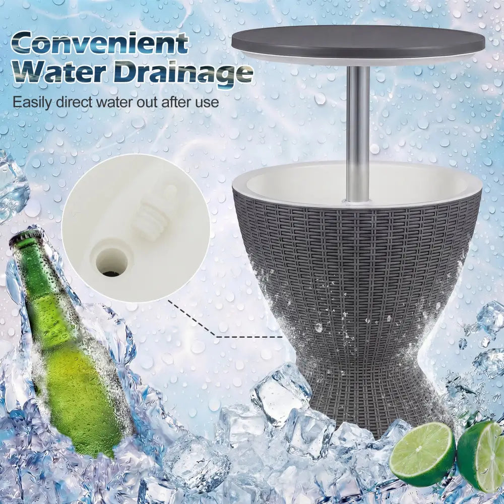 3 Pieces Outdoor Rattan Bar Table with Extendable Tabletop-Gray - Gray - Patio Bar Furniture