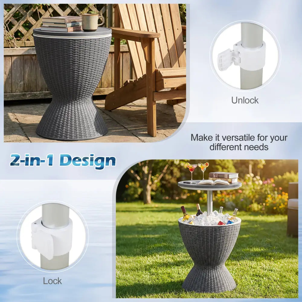 3 Pieces Outdoor Rattan Bar Table with Extendable Tabletop-Gray - Gray - Patio Bar Furniture