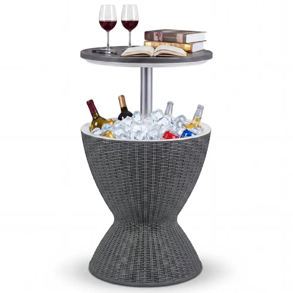 3 Pieces Outdoor Rattan Bar Table with Extendable Tabletop-Gray - Gray - Patio Coffee Tables