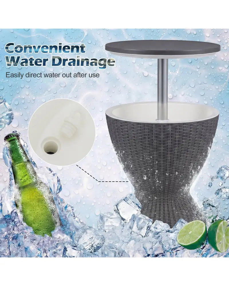 3 Pieces Outdoor Rattan Bar Table with Extendable Tabletop-Gray - Gray - Patio Coffee Tables