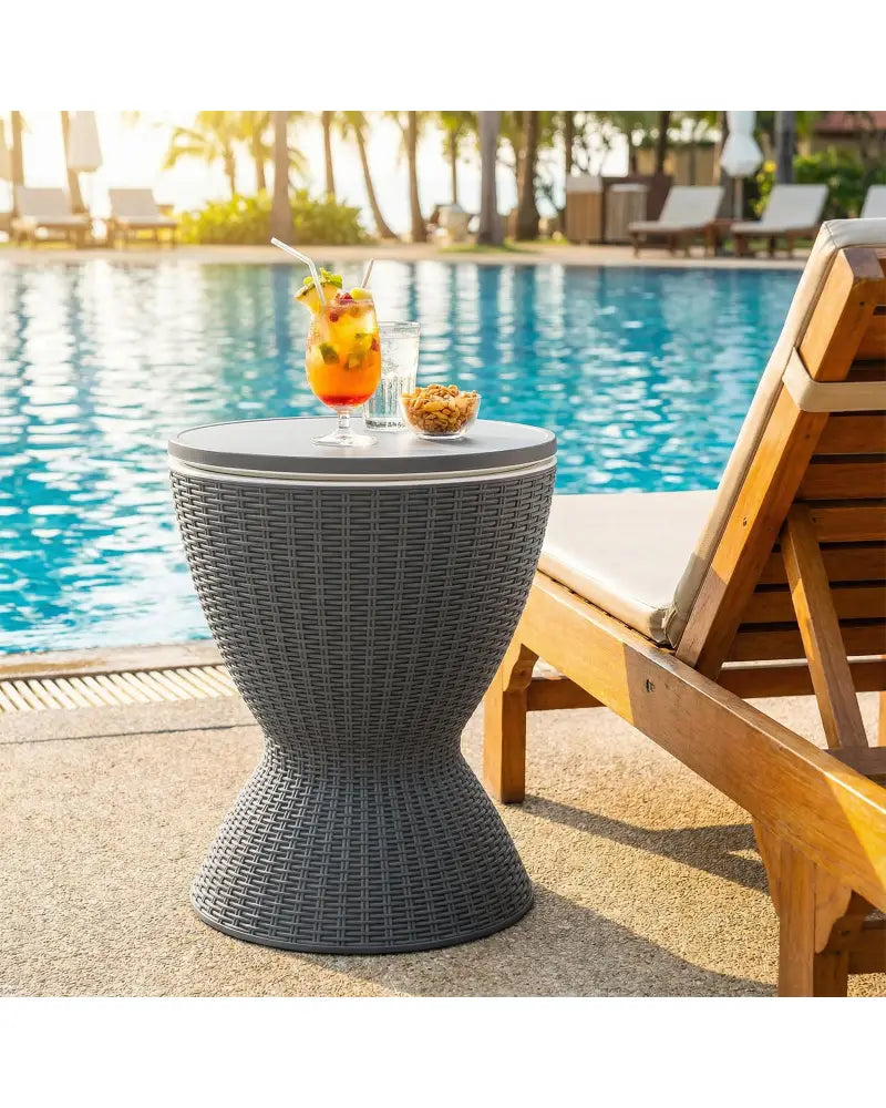 3 Pieces Outdoor Rattan Bar Table with Extendable Tabletop-Gray - Gray - Patio Coffee Tables