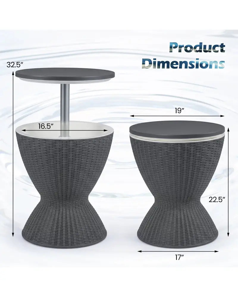 3 Pieces Outdoor Rattan Bar Table with Extendable Tabletop-Gray - Gray - Patio Coffee Tables