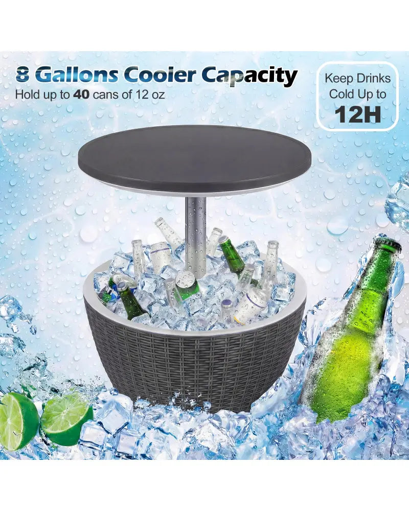 3 Pieces Outdoor Rattan Bar Table with Extendable Tabletop-Gray - Gray - Patio Coffee Tables
