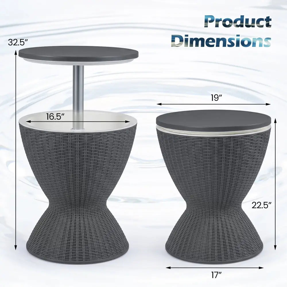 3 Pieces Outdoor Rattan Bar Table with Extendable Tabletop-Gray - Gray - Patio Coffee Tables