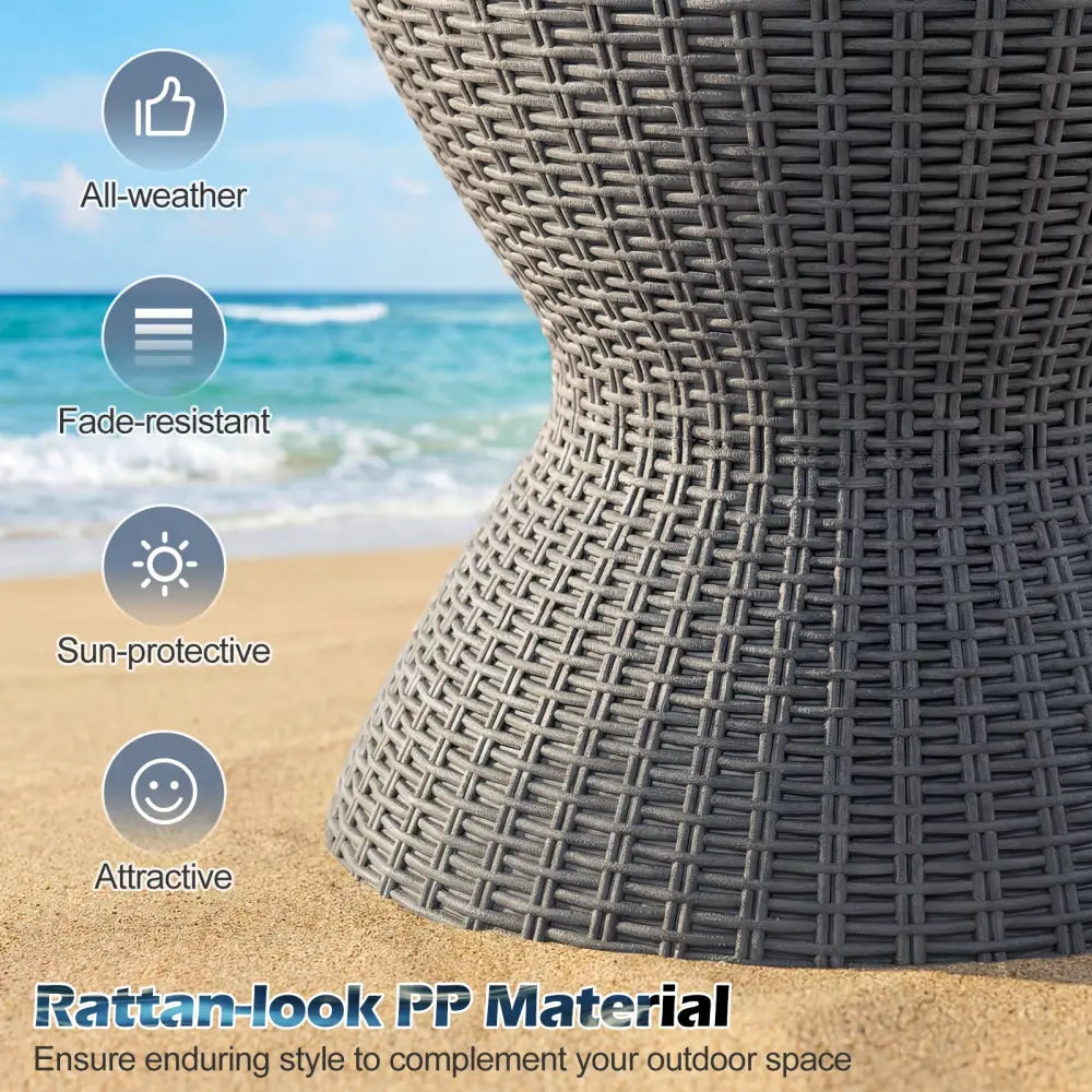 3 Pieces Outdoor Rattan Bar Table with Extendable Tabletop-Gray - Gray - Patio Bar Furniture