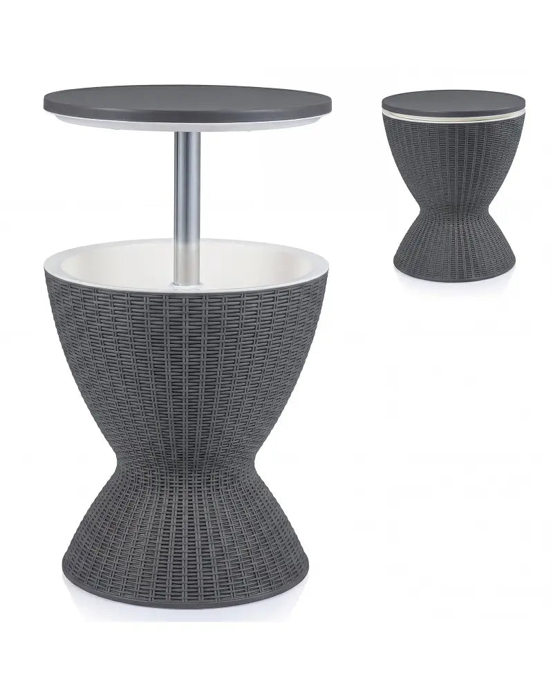 3 Pieces Outdoor Rattan Bar Table with Extendable Tabletop-Gray - Gray - Patio Coffee Tables