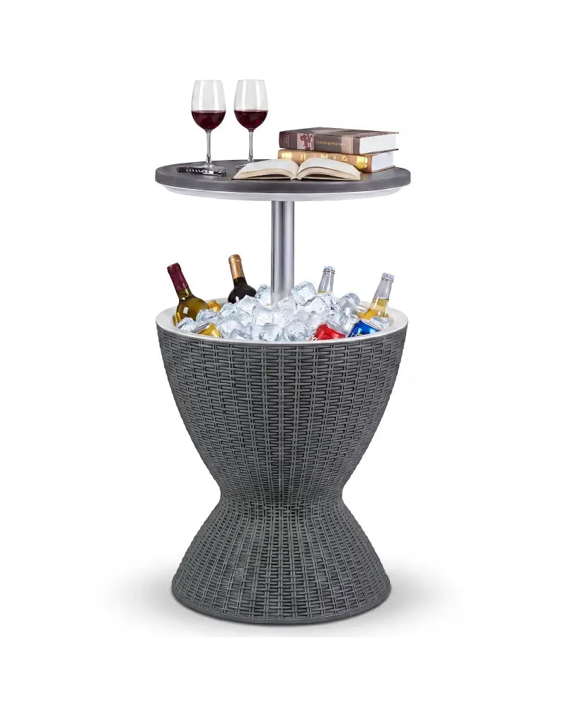 3 Pieces Outdoor Rattan Bar Table with Extendable Tabletop-Gray - Gray - Patio Coffee Tables