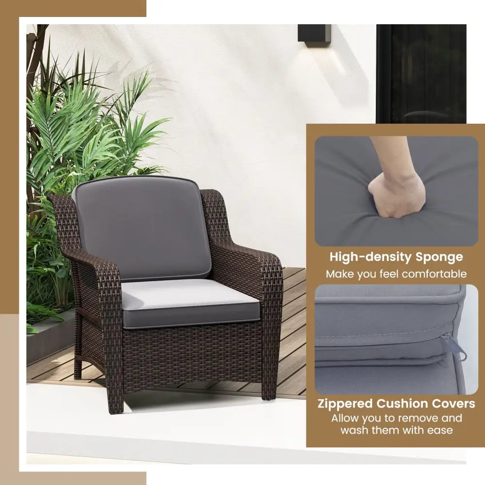 3 Pieces Outdoor Rattan Furniture Set with Cushions and Tempered Glass Coffee Table-Gray - Gray - Patio Conversation