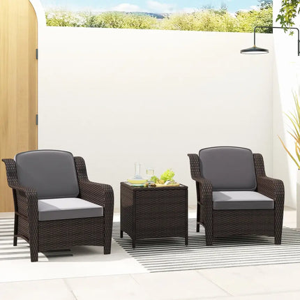 3 Pieces Outdoor Rattan Furniture Set with Cushions and Tempered Glass Coffee Table-Gray - Gray - Patio Conversation