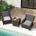 3 Pieces Outdoor Rattan Furniture Set with Cushions and Tempered Glass Coffee Table-Gray - Gray - Patio Conversation
