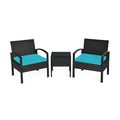 3 Pieces Outdoor Rattan Patio Conversation Set with Seat Cushions-Turquoise - Turquoise - Patio Conversation Sets