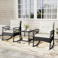 3 Pieces Outdoor Rattan Rocking Chairs Set with 2-Tier Side Table for Garden Backyard-White - White - Patio