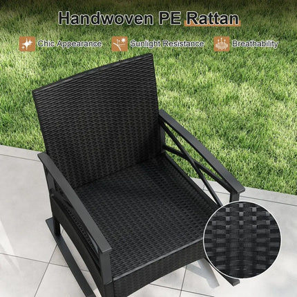 3 Pieces Outdoor Rattan Rocking Chairs Set with 2-Tier Side Table for Garden Backyard-White - White - Patio