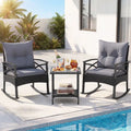 3 Pieces Outdoor Rattan Rocking Chairs Set with 2-Tier Side Table for Garden Backyard-Black and Gray - Black & Gray