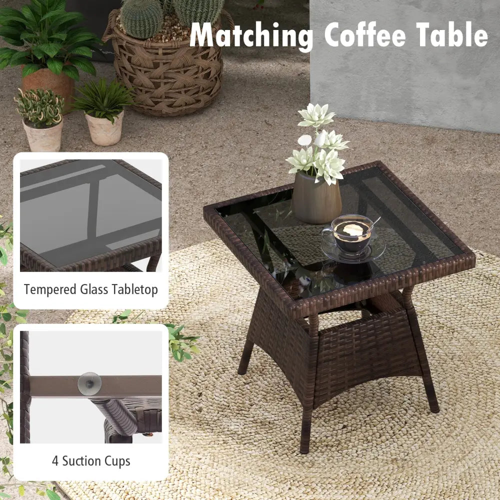3 Pieces Outdoor Rocking Set with Tempered Glass Coffee Table for Backyard Poolside-Black - Black - Patio Furniture Sets