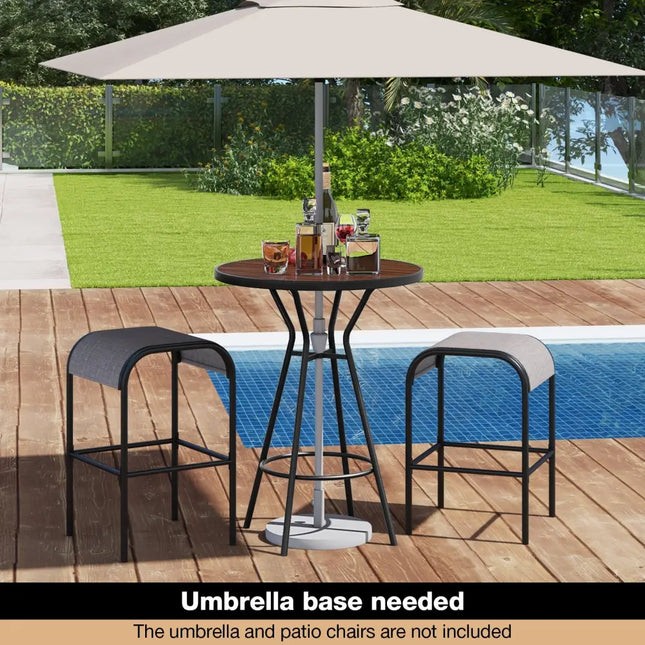 3 Pieces Outdoor Round Bar Table Set with 1.6 Inches Umbrella Hole - Patio Bar Furniture