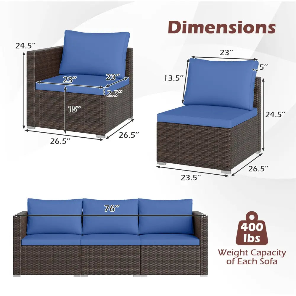 3 Pieces Outdoor Sectional Sofa Set with Soft Cushions-Navy - Navy - Outdoor Sectionals