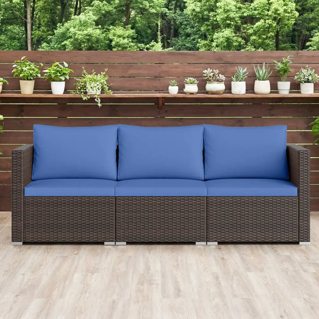 3 Pieces Outdoor Sectional Sofa Set with Soft Cushions-Navy - Navy - Outdoor Sectionals