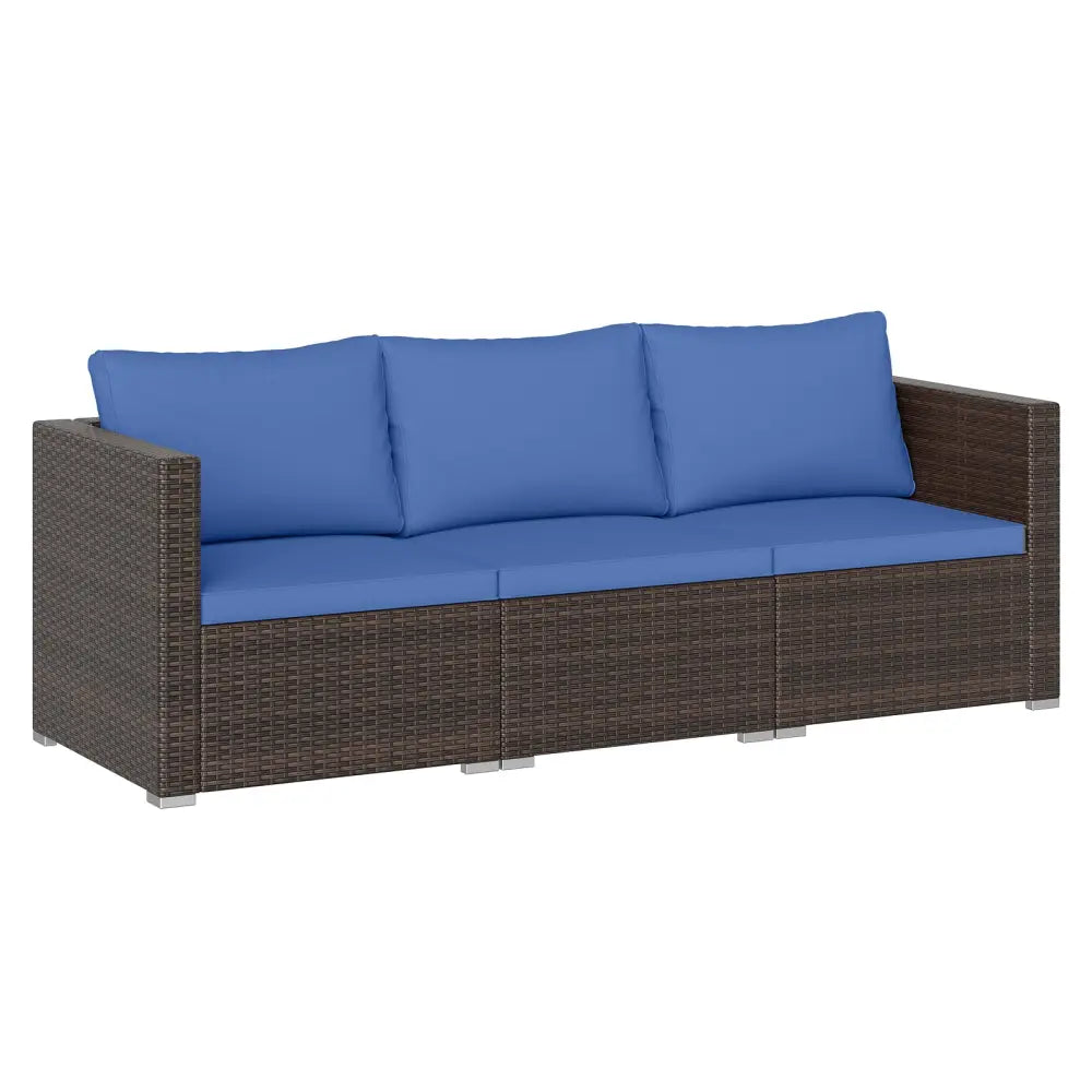 3 Pieces Outdoor Sectional Sofa Set with Soft Cushions-Navy - Navy - Outdoor Sectionals
