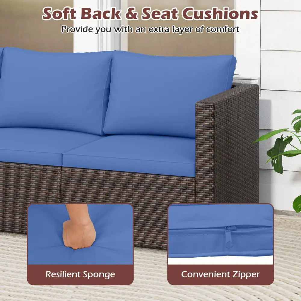 3 Pieces Outdoor Sectional Sofa Set with Soft Cushions-Navy - Navy - Outdoor Sectionals