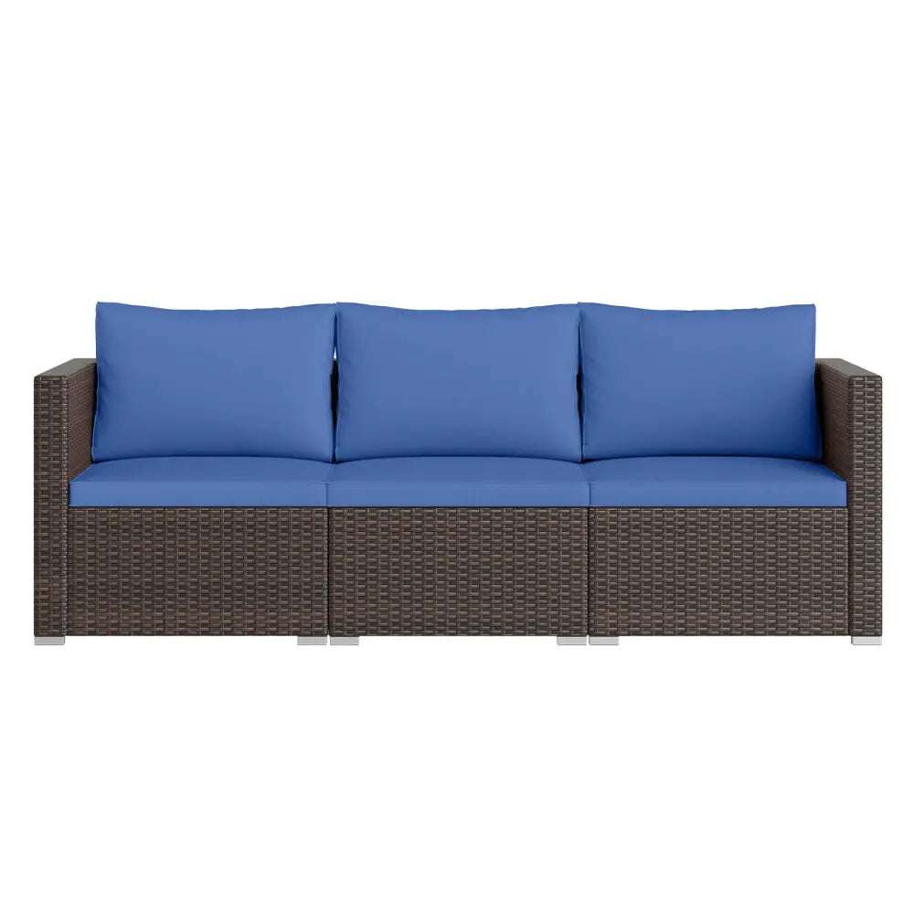 3 Pieces Outdoor Sectional Sofa Set with Soft Cushions-Navy - Navy - Outdoor Sectionals