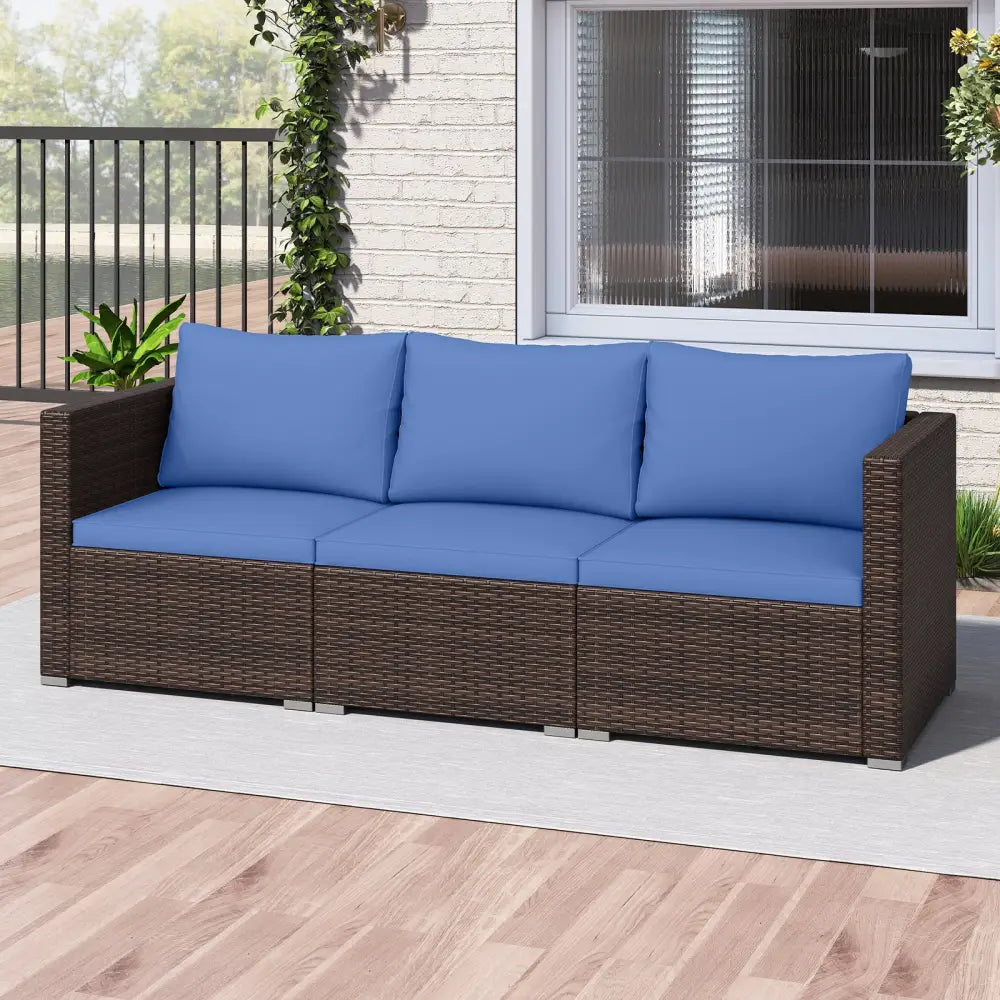 3 Pieces Outdoor Sectional Sofa Set with Soft Cushions-Navy - Navy - Outdoor Sectionals