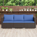 3 Pieces Outdoor Sectional Sofa Set with Soft Cushions-Navy - Navy - Outdoor Sectionals