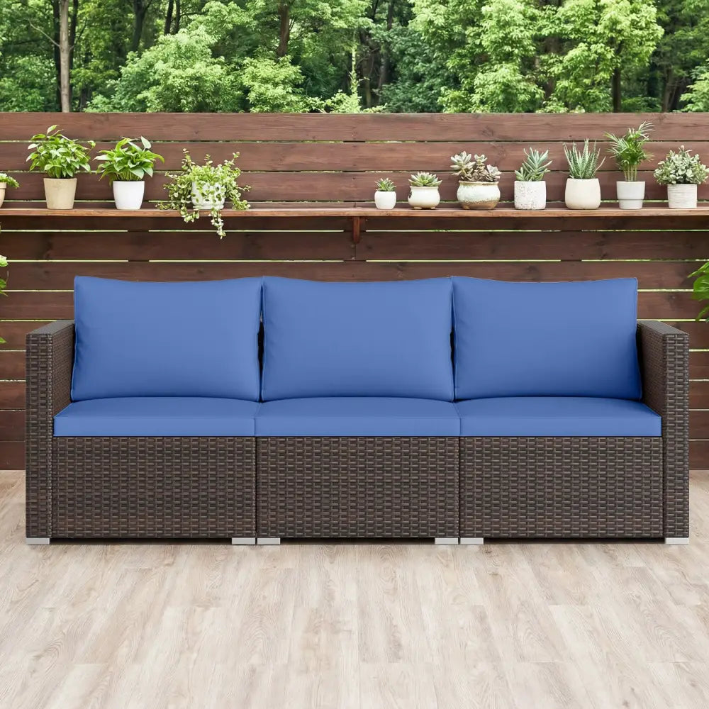 3 Pieces Outdoor Sectional Sofa Set with Soft Cushions-Navy - Navy - Outdoor Sectionals