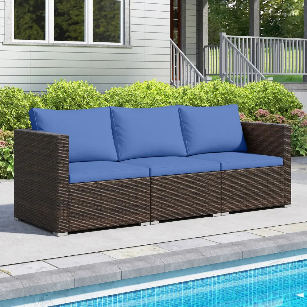 3 Pieces Outdoor Sectional Sofa Set with Soft Cushions-Navy - Navy - Outdoor Sectionals