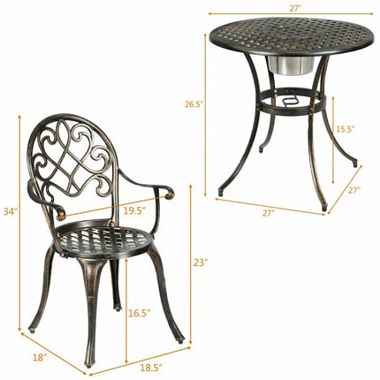 3 Pieces Outdoor Set Patio Bistro with Attached Removable Ice Bucket - Bronze - Patio Conversation Sets