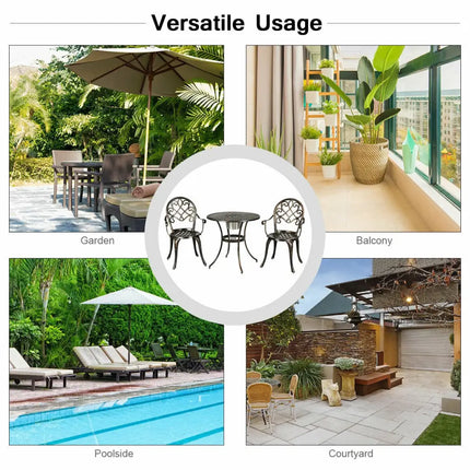 3 Pieces Outdoor Set Patio Bistro with Attached Removable Ice Bucket - Bronze - Patio Conversation Sets