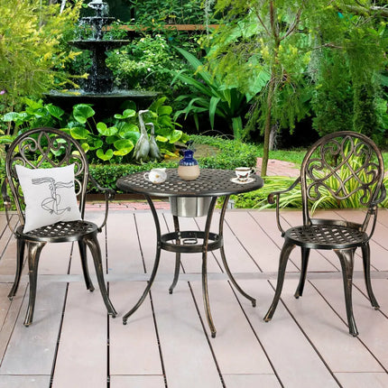 3 Pieces Outdoor Set Patio Bistro with Attached Removable Ice Bucket - Bronze - Patio Conversation Sets
