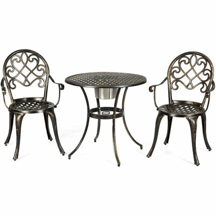 3 Pieces Outdoor Set Patio Bistro with Attached Removable Ice Bucket - Bronze - Patio Conversation Sets