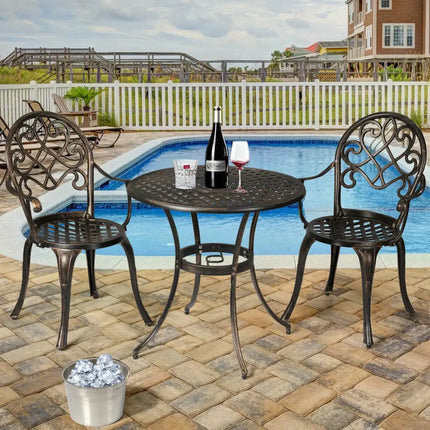 3 Pieces Outdoor Set Patio Bistro with Attached Removable Ice Bucket - Bronze - Patio Conversation Sets