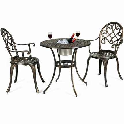 3 Pieces Outdoor Set Patio Bistro with Attached Removable Ice Bucket - Bronze - Patio Conversation Sets