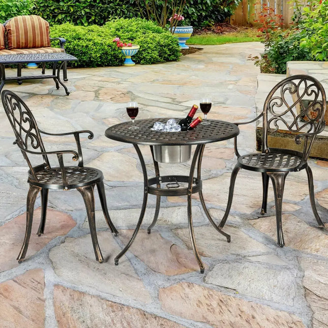 3 Pieces Outdoor Set Patio Bistro with Attached Removable Ice Bucket - Bronze - Patio Conversation Sets