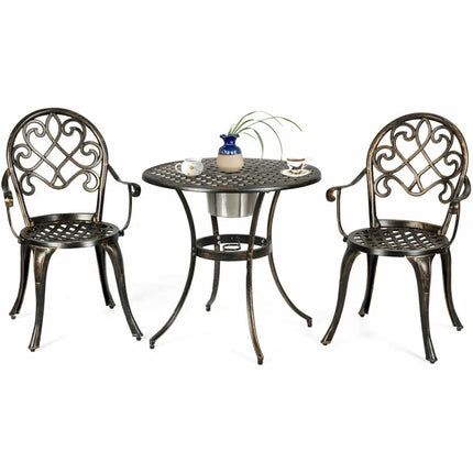 3 Pieces Outdoor Set Patio Bistro with Attached Removable Ice Bucket - Bronze - Patio Conversation Sets