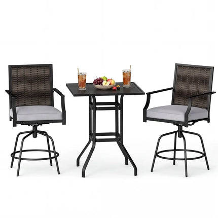 3 Pieces Outdoor Swivel Bar Set High Top Patio Bar Table and Rattan Wicker Chairs - Patio Conversation Sets