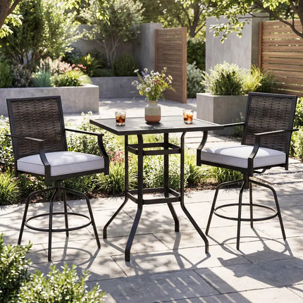 3 Pieces Outdoor Swivel Bar Set High Top Patio Bar Table and Rattan Wicker Chairs - Patio Conversation Sets