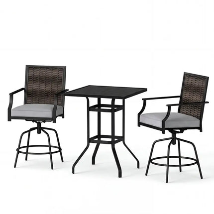 3 Pieces Outdoor Swivel Bar Set High Top Patio Bar Table and Rattan Wicker Chairs - Patio Conversation Sets