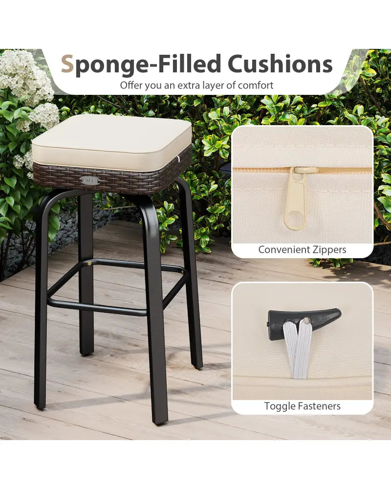 3 Pieces Outdoor Swivel Bar Set PE Rattan Bar Height Table with 2 Chairs-White - White - Patio Bar Furniture
