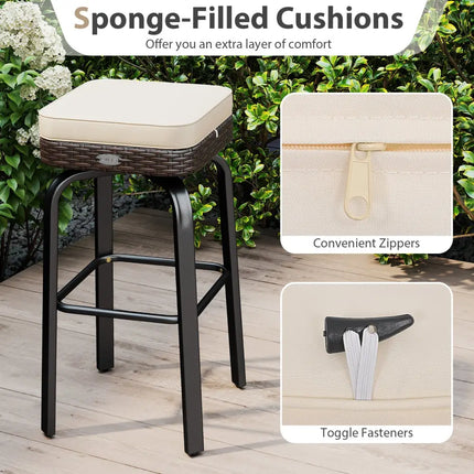 3 Pieces Outdoor Swivel Bar Set PE Rattan Bar Height Table with 2 Chairs-White - White - Patio Bar Furniture