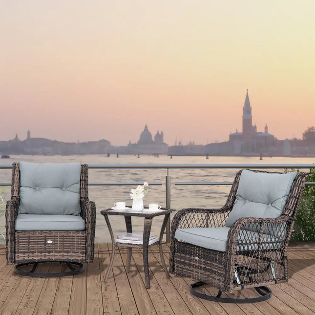 3 Pieces Outdoor Swivel Rocker Set with Small Side Table-Gray - Gray - Patio Rocking Chairs & Gliders