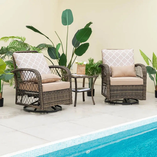 3 Pieces Outdoor Wicker Conversation Set with Tempered Glass Coffee Table-Beige - Beige - Patio Conversation Sets