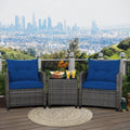 3 Pieces Outdoor Wicker Conversation Set with Tempered Glass Tabletop-Navy - Navy - Patio Conversation Sets
