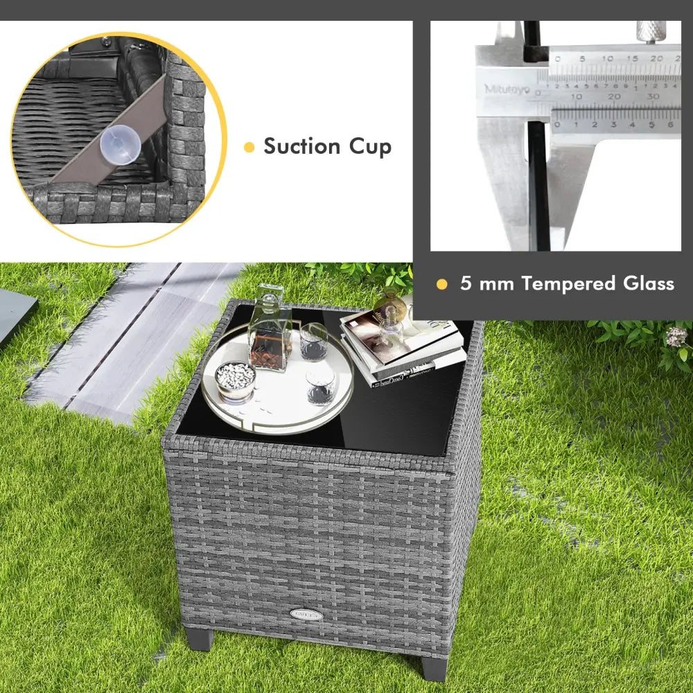 3 Pieces Outdoor Wicker Conversation Set with Tempered Glass Tabletop-Beige - Beige - Patio Conversation Sets