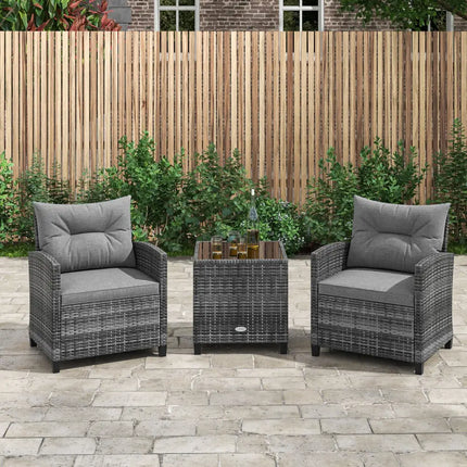 3 Pieces Outdoor Wicker Conversation Set with Tempered Glass Tabletop-Gray - Gray - Patio Conversation Sets