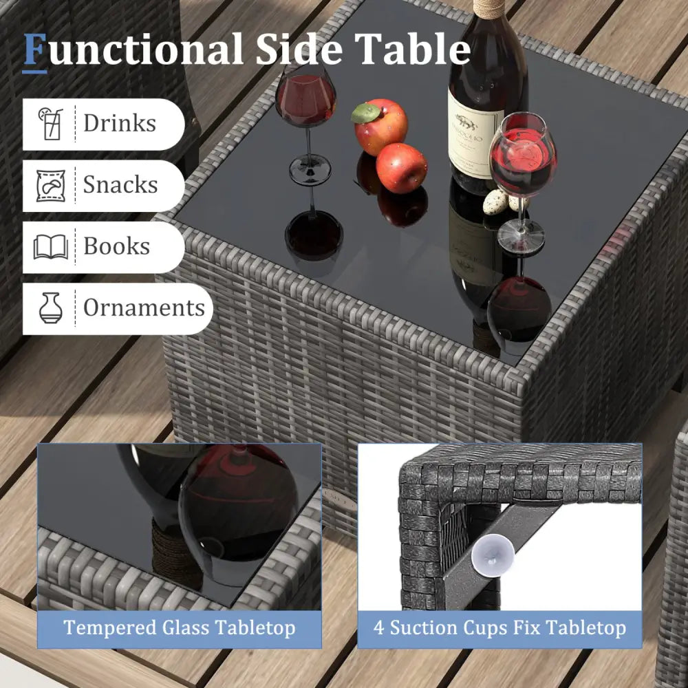 3 Pieces Outdoor Wicker Conversation Set with Tempered Glass Tabletop-Gray - Gray - Patio Conversation Sets